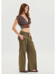 Pleated Bias Cut Buttoned Earth Color Bohemian Trousers 4464